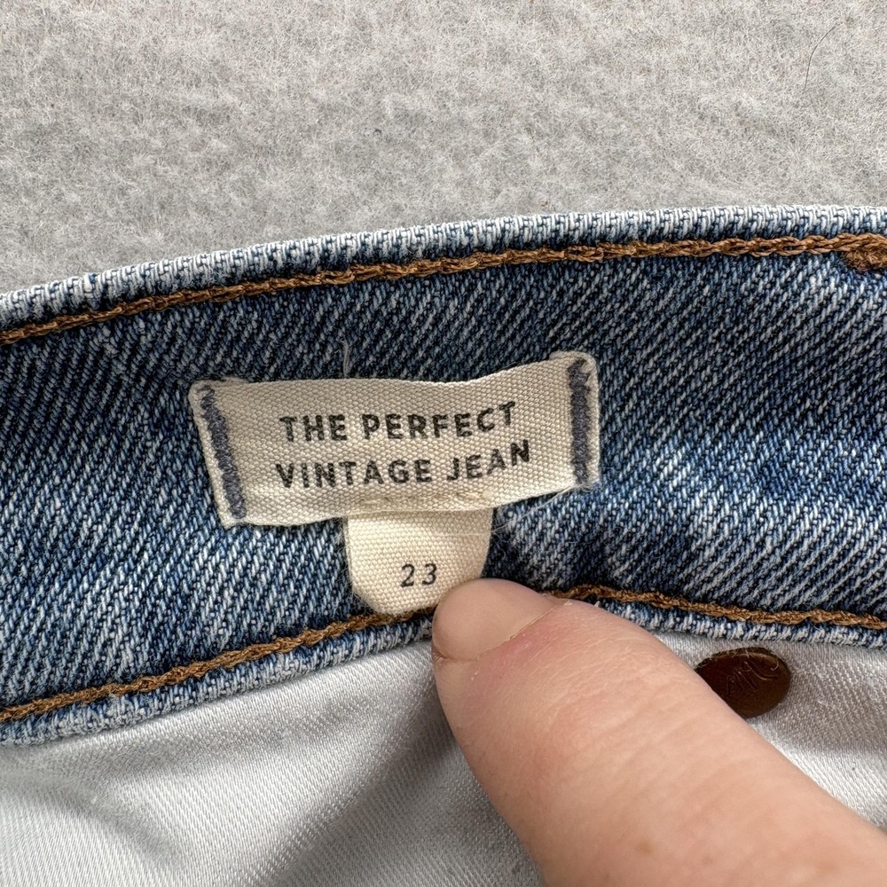 Madewell Perfect Vintage Straight Jeans Womens 23 High Rise Blue Raw Hem Crop - Picture 5 of 13
